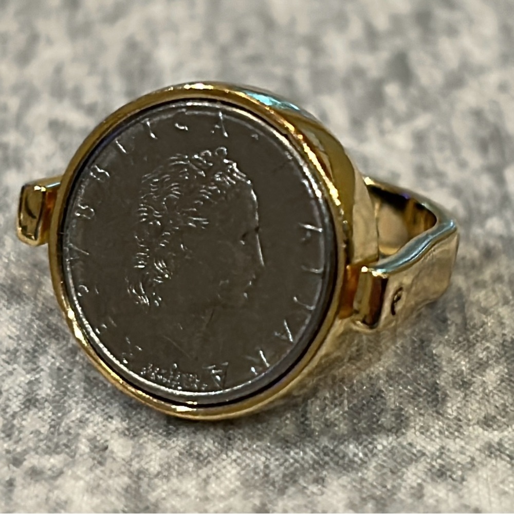 Bellezza 50 Lira Micro Coin and Black Spinel Flip Ring